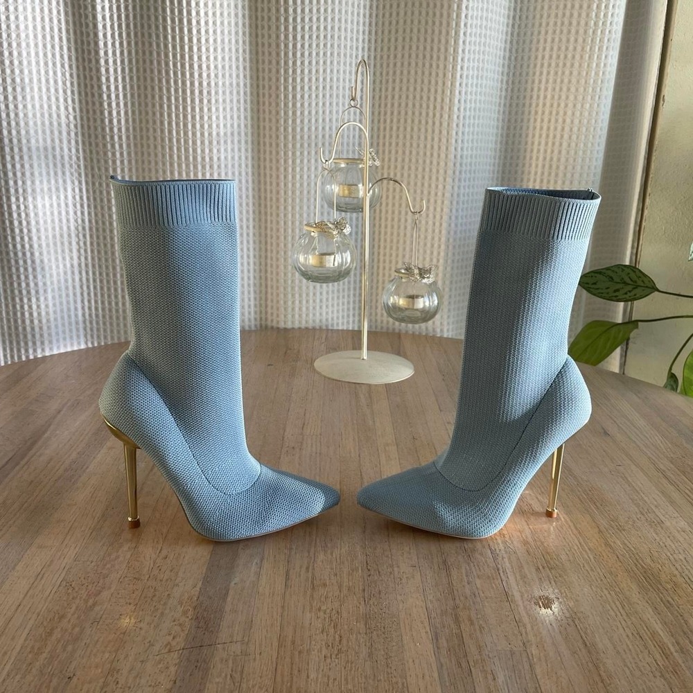 Cuccoo Blue Knit Sock Boots Pointed Toe Stiletto High Heels Booties Size 5.5-6 - Picture 5 of 8